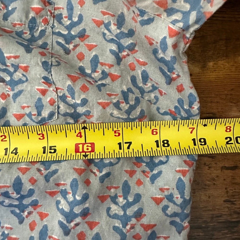 J.Crew Popover Shirt Womens 6 Blue Orange‎ Coral Print Trim Long Sleeve Cotton - Picture 5 of 6